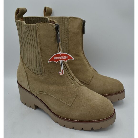 Blondo Women 10 Waterproof Zip-Up Ankle Boots Chunky Lug Sole Beige Suede Upper - Picture 2 of 9